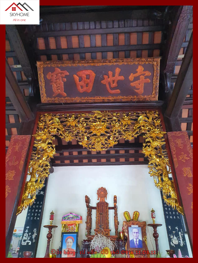 Hoành phi gỗ phòng thờ chữ Bảo điền thế thủ ( thờ tự dòng họ đỗ )